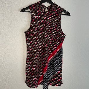 NIC+ZOE Sleeveless Mixed-Print Top in Black, Red, Brown